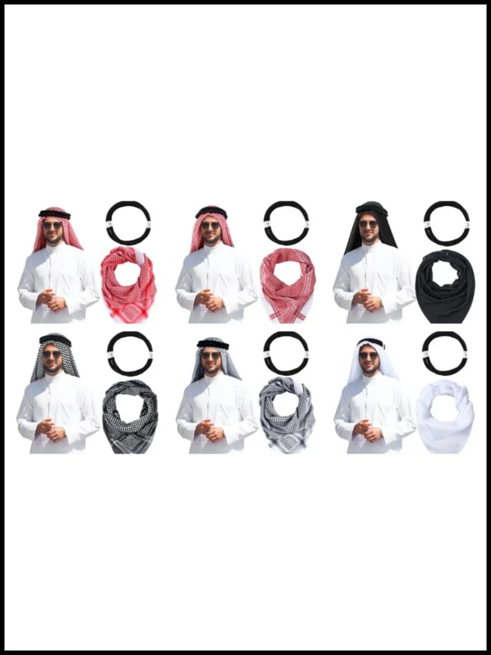 Polyester Keffiyeh Arab Scarf Mens Head Wrap with Aqel Rope